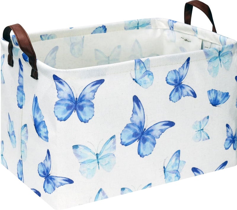 NTAOHAMPER Rectangular Blue Butterfly Storage Basket,Collapsible Gift Basket with Handles,Kids Toys/Books Box,Room Decor(Blue Butterfly) - Image 1